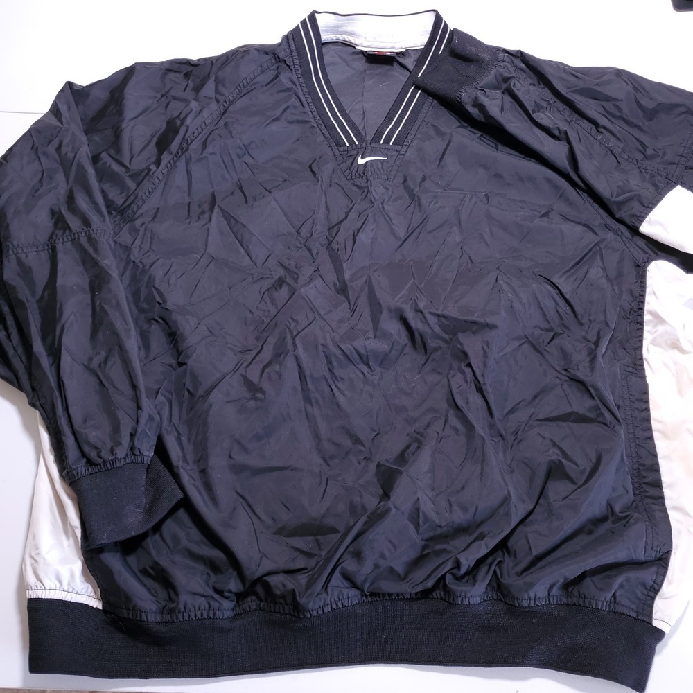 Vintage Nike Mens XL Center Swoosh Pullover V Neck Windbreaker 90s Black